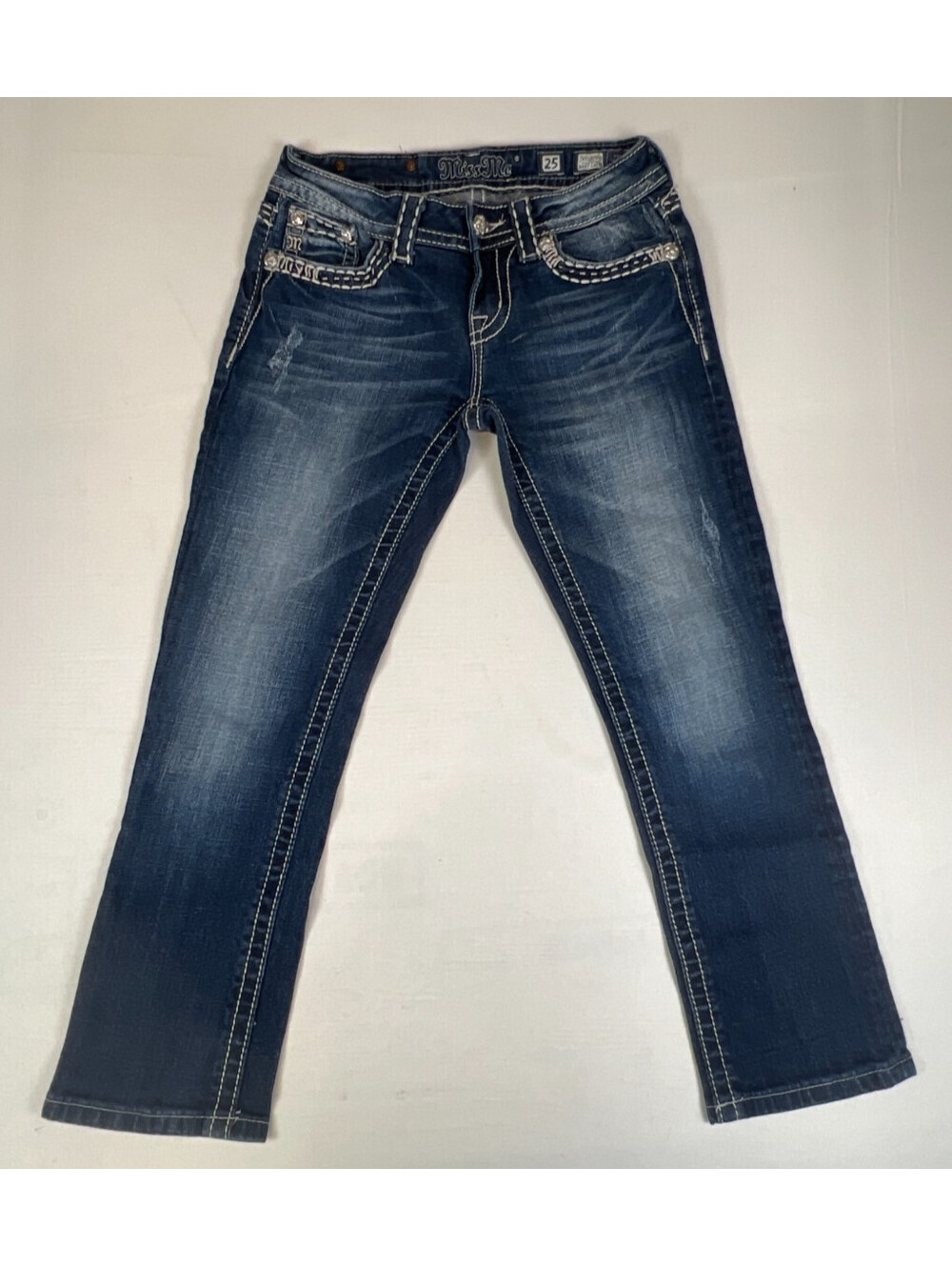 Miss Me Womens Size 25 Easy Capri Jeans Blue Bling Embellished Stretch Denim